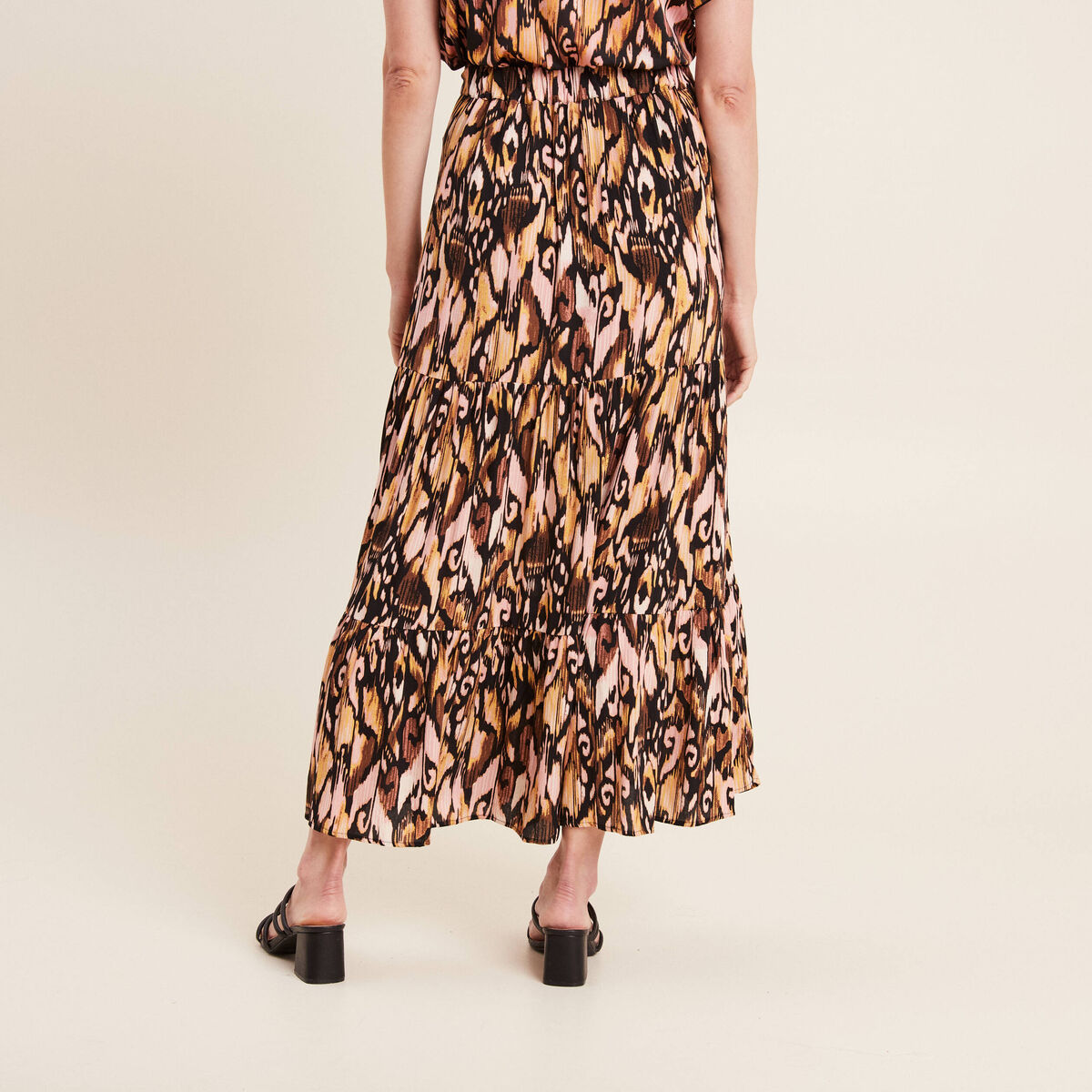 Jupe midi droite fluide noir femme