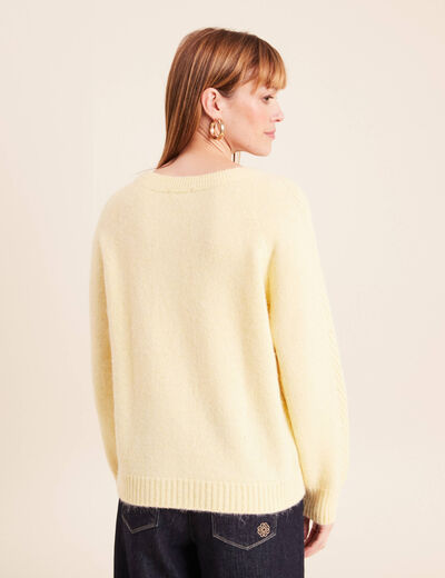 Gilet manches longues col rond jaune pastel femme