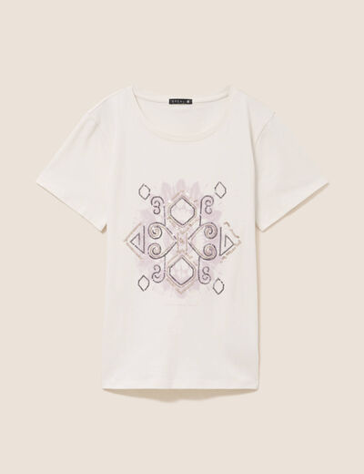 T-shirt col rond manches courtes ecru femme