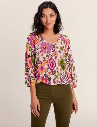 Blouse manches 3/4 prune femme