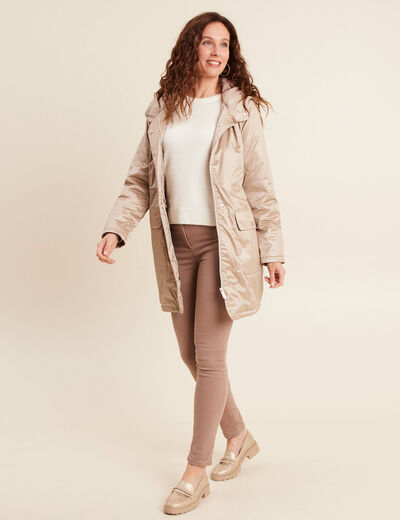 Parka d&eacute;perlante manches longues sable femme