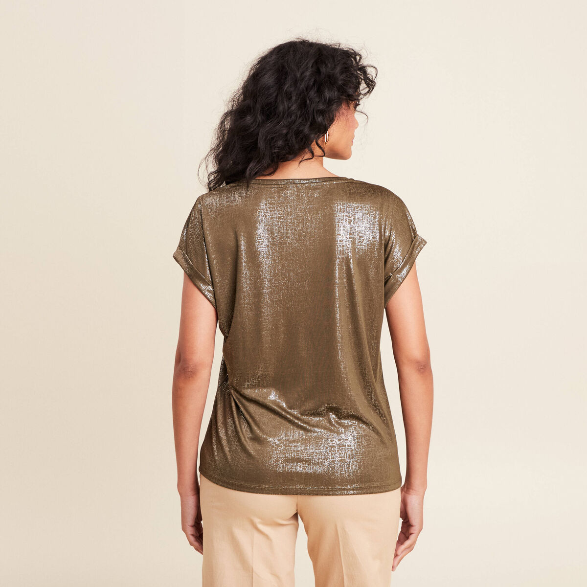 T-shirt manches courtes vert olive femme