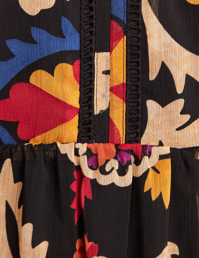 Robe évasée manches longues noir femme