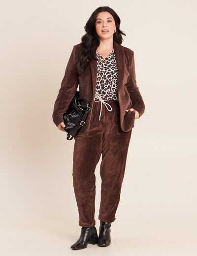 Veste tailleur velours marron femme