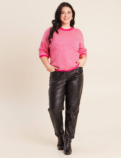 Pull droit col rond manches 3/4 rose femme