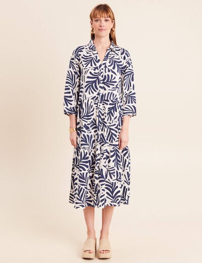 Robe fluide col am&eacute;ricain manches 3/4 blanc femme