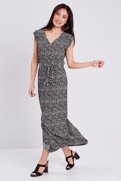 Robe longue droite fendue noir femme