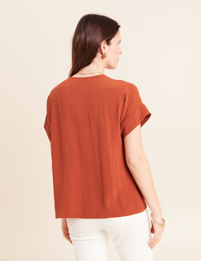 Blouse fluide manches courtes marron fonc&eacute; femme