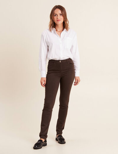 Jean magique L'Unique coupe ajust&eacute;e marron fonc&eacute; femme