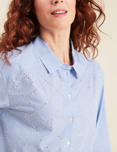 Chemise manches longues strass couleur argent femme