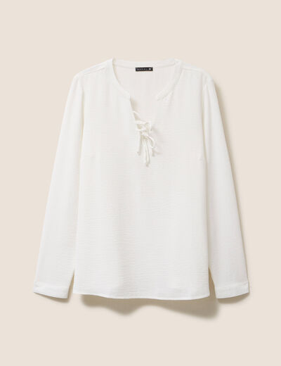 Blouse fluide nœuds manches longues ecru femme
