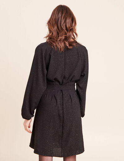 Robe courte col tunisien &agrave; paillettes noir femme