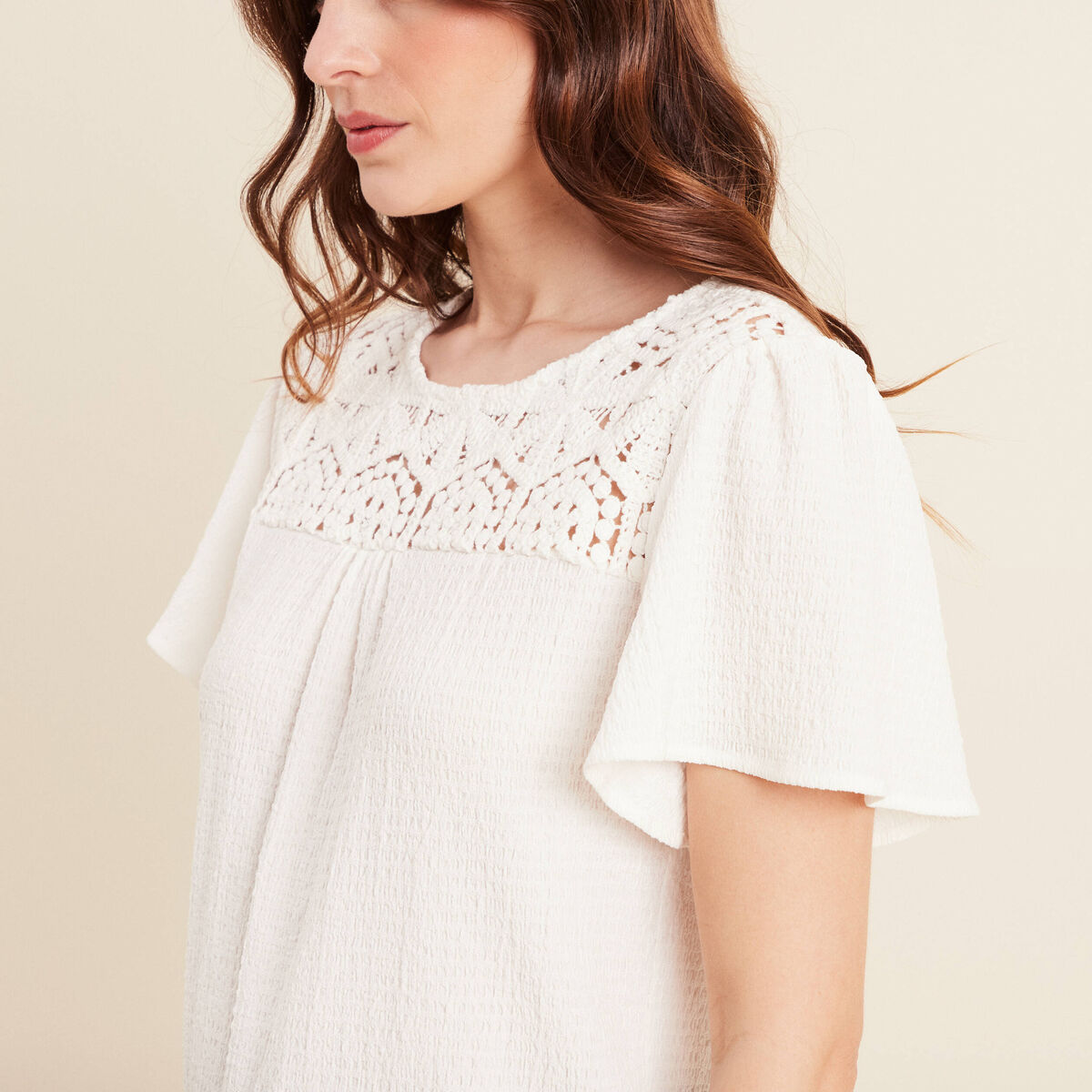 T-shirt manches courtes ecru femme