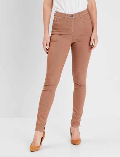 Pantalon léger taille haute long marron femme