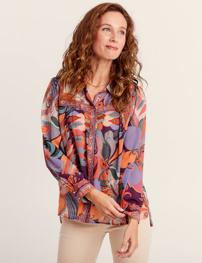 Chemise manches longues fluide orange femme