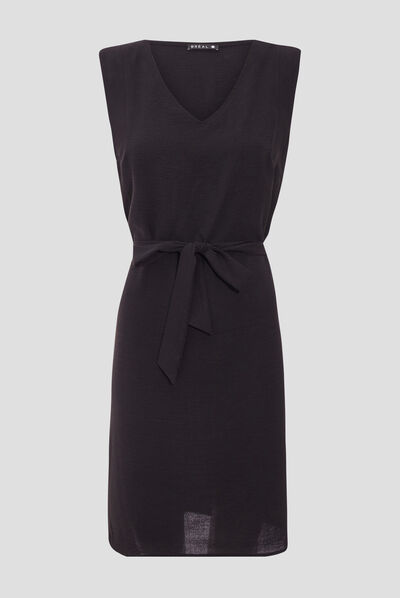Robe droite ceinturée noir femme