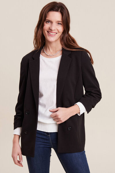 Veste tailleur manches 3/4 noir femme