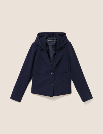 veste cintr&eacute;e doubl&eacute;e avec capuche bleu fonc&eacute; femme
