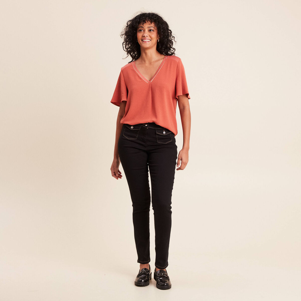 T-shirt bi-mati&egrave;re manches courtes vieux rose femme