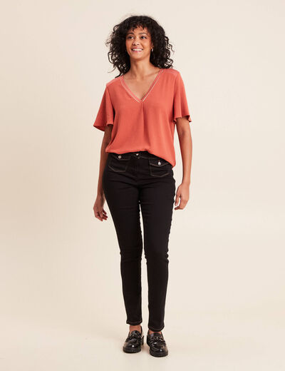 T-shirt bi-mati&egrave;re manches courtes vieux rose femme