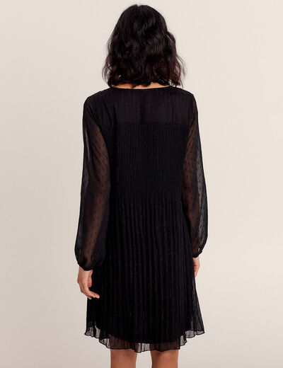 Robe évasée plissée noir femme