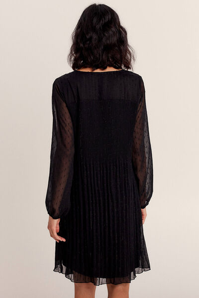Robe évasée plissée noir femme