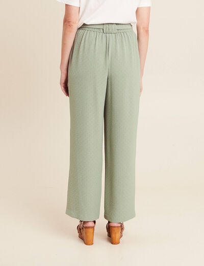 Pantalon flou droit 7/8ème vert clair femme