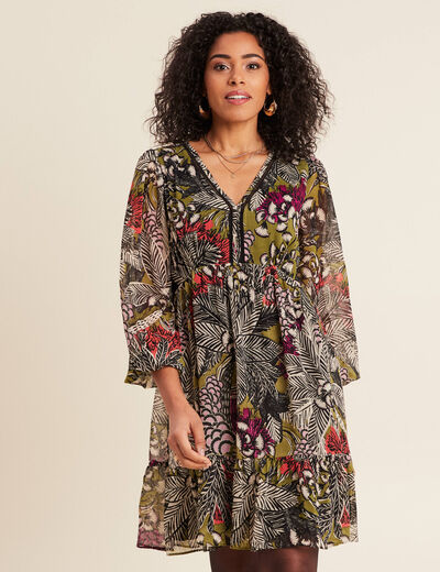 Robe évasée fluide vert femme
