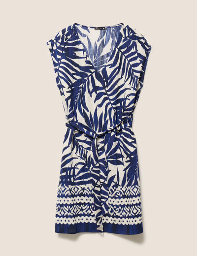 Robe droite courte col V manches courtes bleu femme