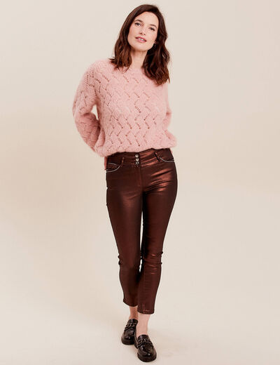 Pantalon ajusté aspect irisé marron foncé femme