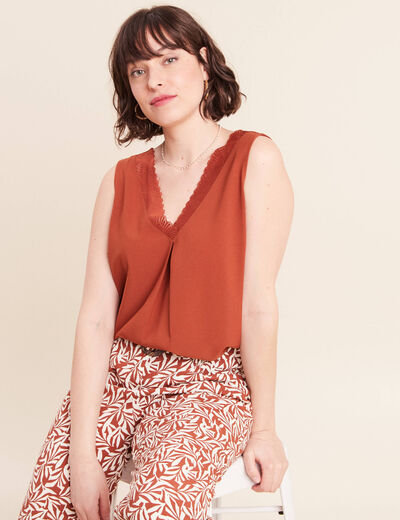 D&eacute;bardeur sans manches marron fonc&eacute; femme
