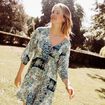 Robe évasée fluide manches 3/4 bleu femme