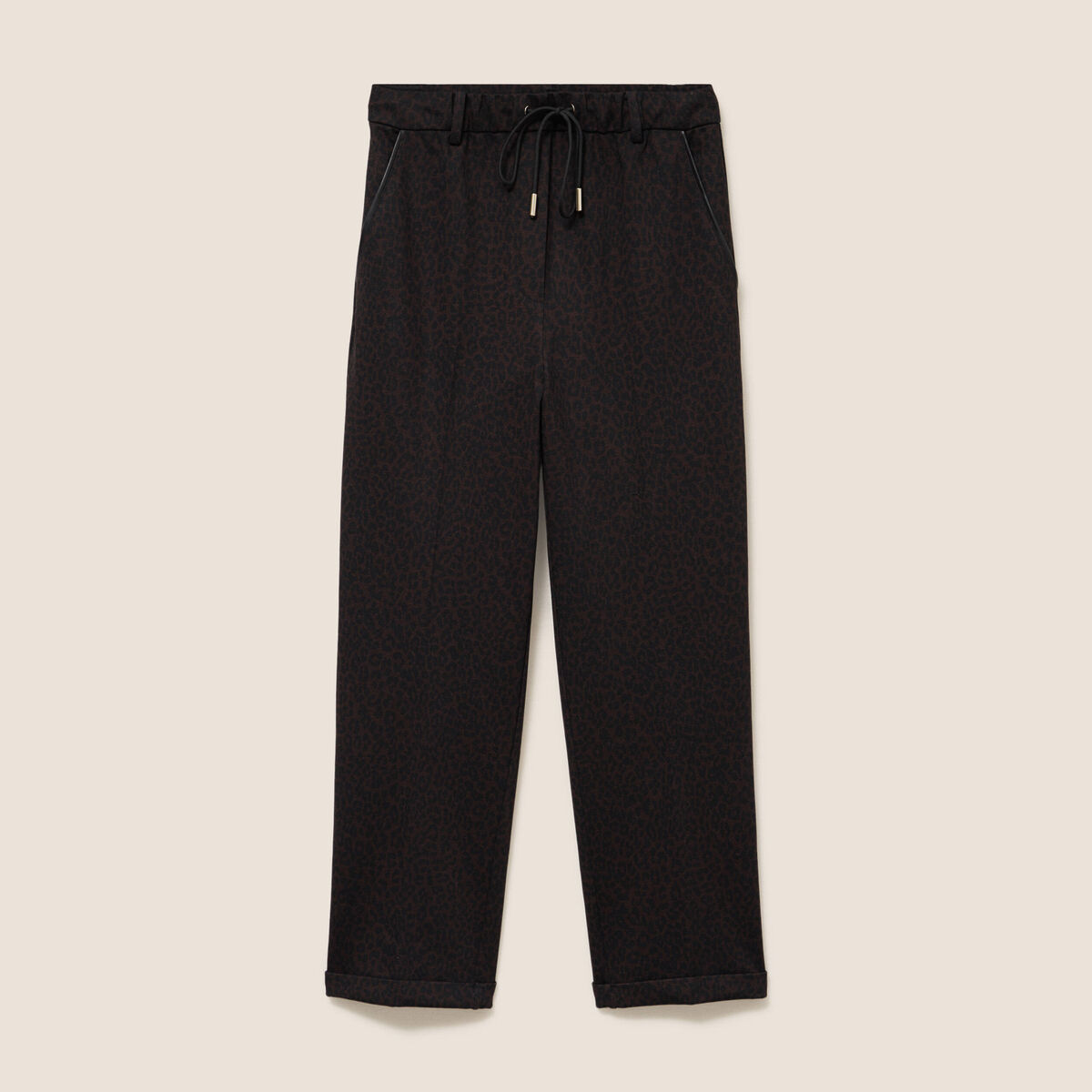 Jogging imprim&eacute; l&eacute;opard taille bascul&eacute;e marron femme