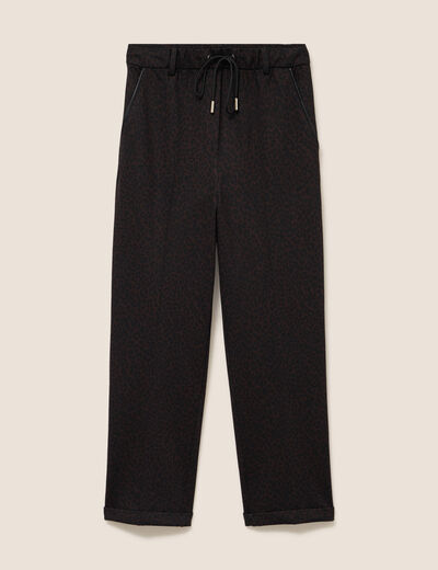 Jogging imprim&eacute; l&eacute;opard taille bascul&eacute;e marron femme