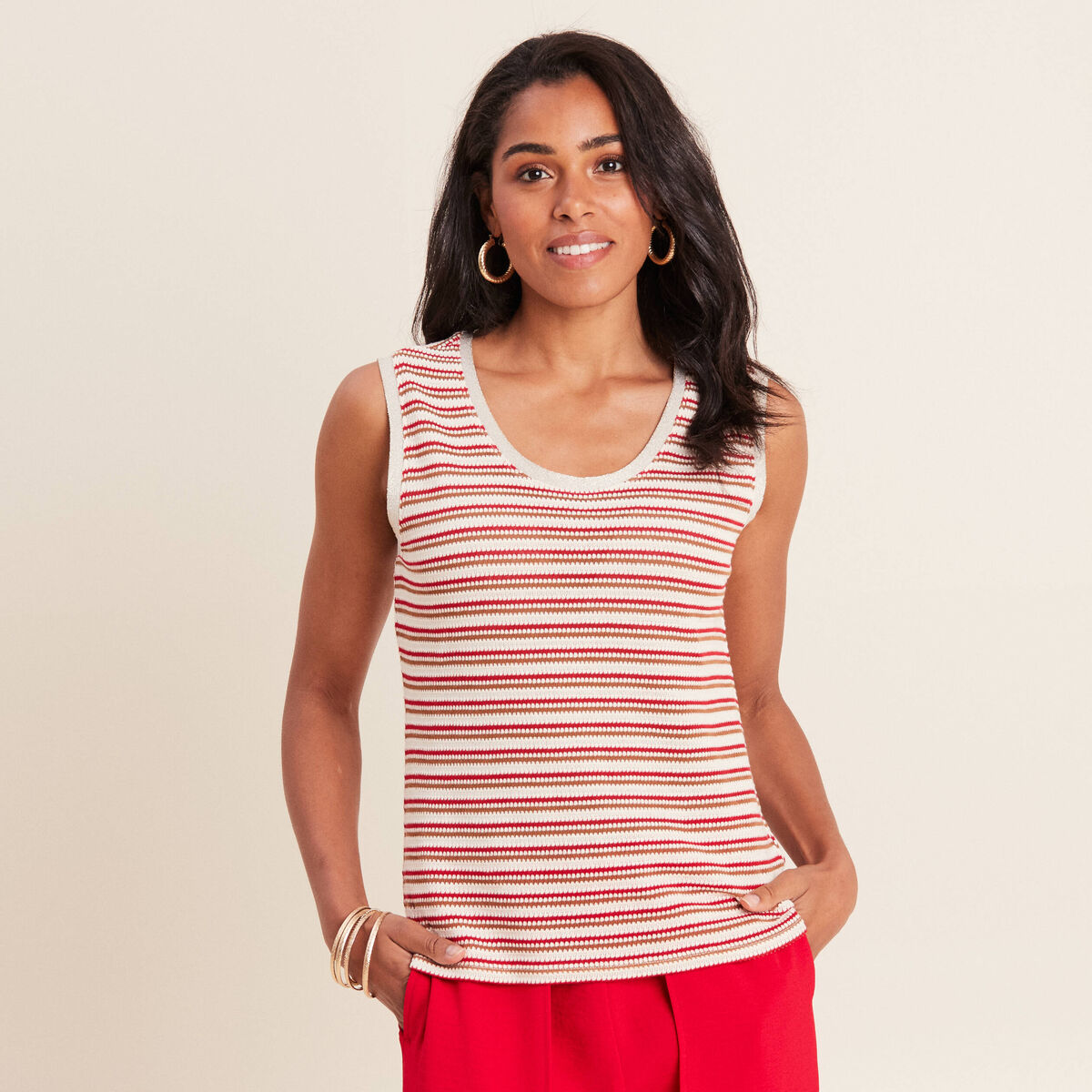 Débardeur crochet rouge femme
