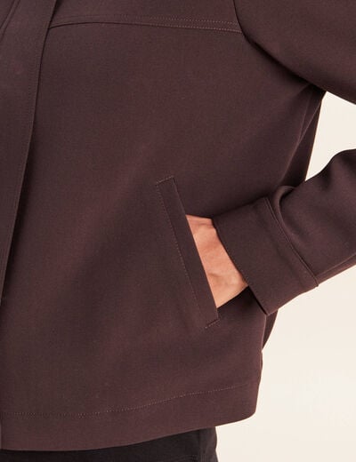Veste ample courte col montant marron fonc&eacute; femme