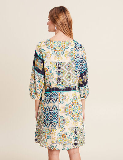 Robe évasée fluide manches 3/4 bleu femme
