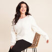 Pull brod&eacute; col rond manches longues ecru femme