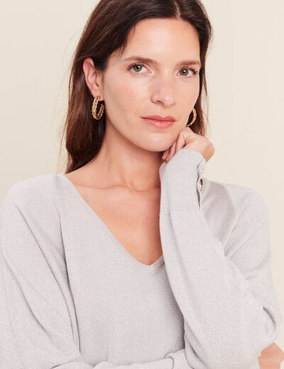 Pull manches longues gris argent femme