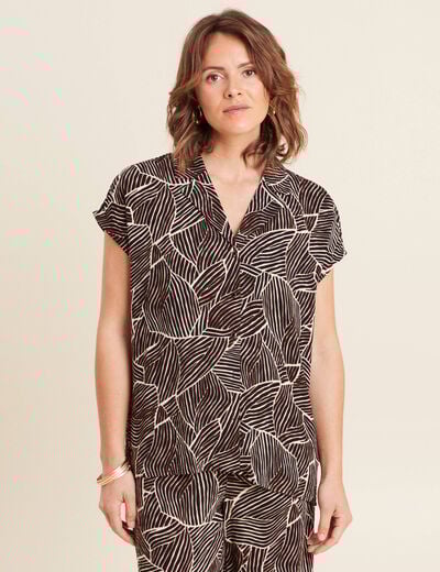 Chemise crêpe manches courtes noir femme