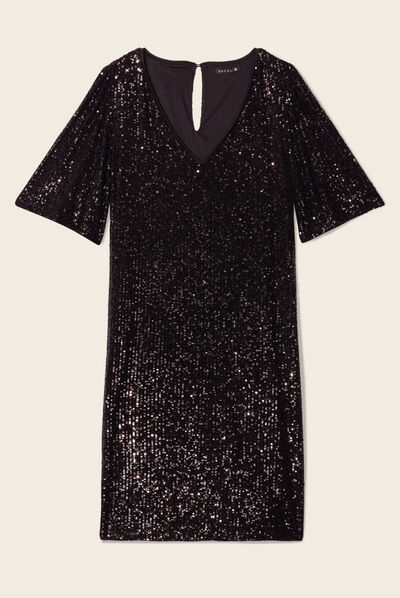 Robe évasée sequins noir femme