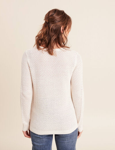 Pull manches longues col en V ecru femme