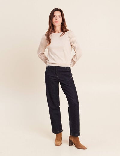 Pull cintr&eacute; col rond manches longues couleur or femme