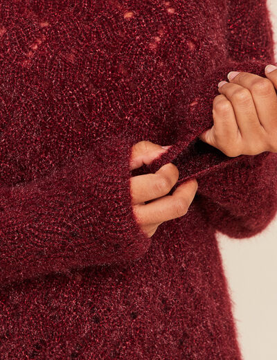 Pull manches longues ajour&eacute; bordeaux femme