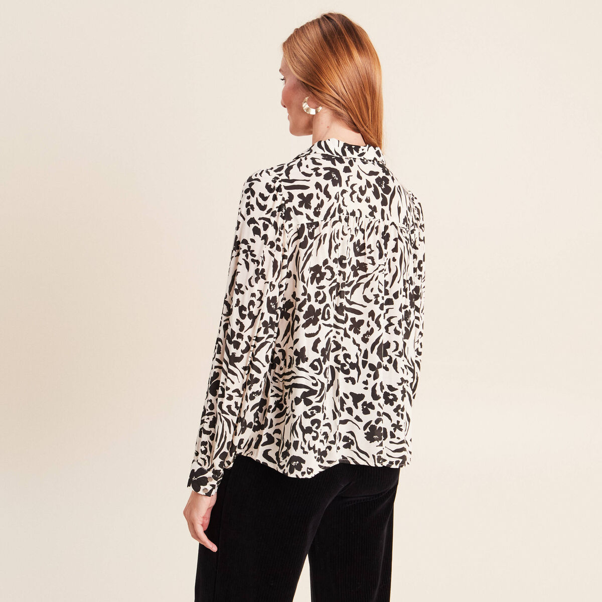 Chemise droite fluide manches longues blanc femme