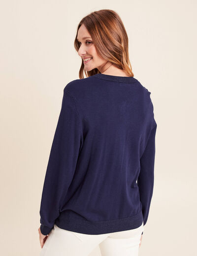 Gilet droit mi-long manches longues bleu marine femme
