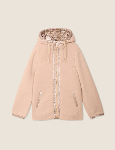 Manteau à capuche laine mouton ecru femme