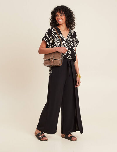 Pantalon coupe large portefeuille noir femme