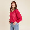 Pull manches 3/4 ajouré rose fushia femme