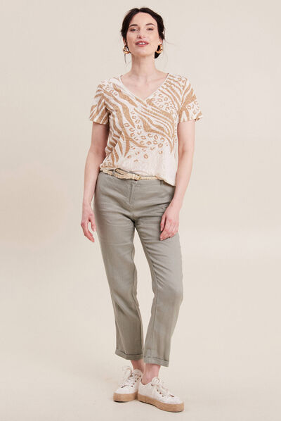 Pantalon flou ceinturé vert clair femme